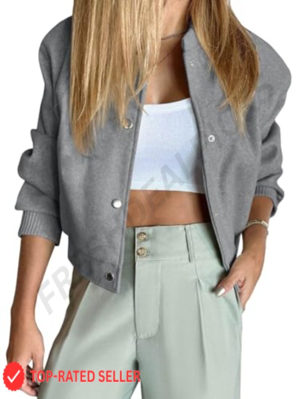 Cropped Varsity Bomber Jacket Casual Winter Outerwear Button Down